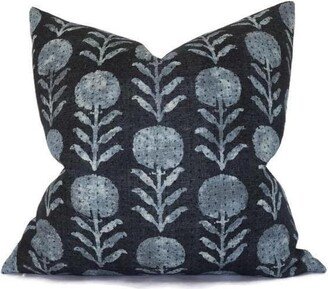 Zinnia Pillow Cover in Indigo, Designer Covers, Decorative Pillows