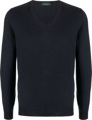 ribbed V-neck virgin-wool jumper