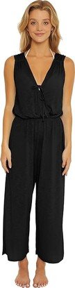 Breezy Basics Wrap Front Jumpsuit Cover-Up (Black) Women's Swimsuits One Piece