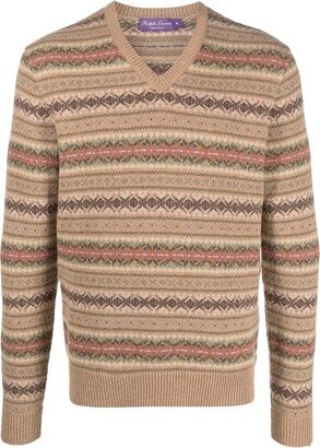 fair isle-knit V-neck jumper