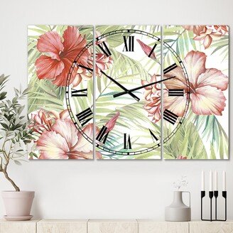 Designart 'Hibiscus Paradise' Oversized Cottage Wall Clock - 3 Panels - 36 in. wide x 28 in. high - 3 Panels