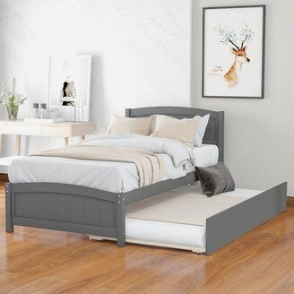AOOLIVE Wood Twin size Platform Bed with Trundle,Gray