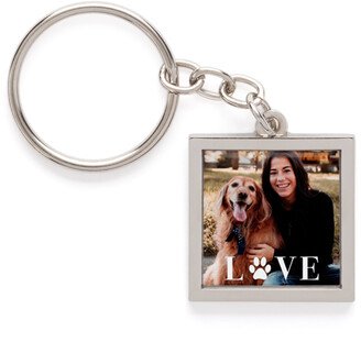 Key Rings: Fur Baby Love Pewter Key Ring, White