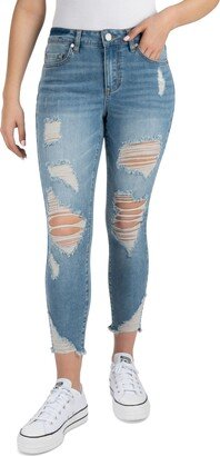 Juniors' Mid-Rise Distressed Curvy Crop Jeans