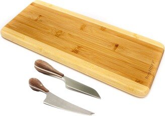 Bamboo 3Pc Long Two-Toned Board and Aaron Probyn Cheese Knives Set