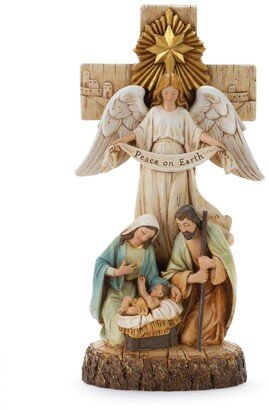 Holy Family Angel with Cross Figurine - White, Gold, Blue