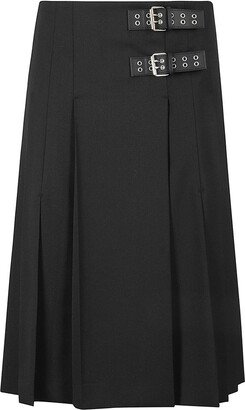 Buckle Detailed Pleated Midi Skirt