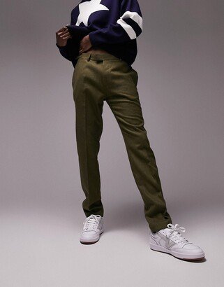 skinny wool mix pants in olive