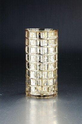 CC Home Furnishings Metallic Silver Golden Handblown Glass Block Vase Tabletop Decor 10