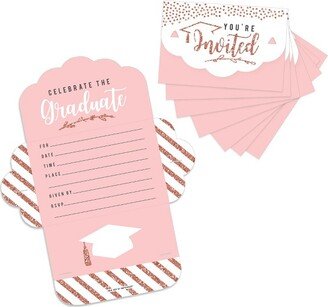 Big Dot of Happiness Rose Gold Grad - Fill-In Cards - Graduation Party Fold and Send Invitations - Set of 8