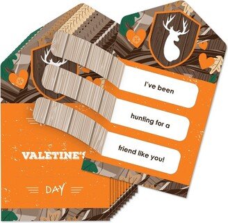 Big Dot of Happiness Gone Hunting - Deer Hunting Camo Cards for Kids - Happy Valentine's Day Pull Tabs - Set of 12