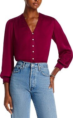 Smocked Cuff Buttoned Blouse