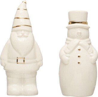 Stoneware Santa & Snowman Salt & Pepper Shaker Set