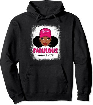 African American Black Women Afro Hair Pink Fabulous Since 1984 39th Birthday Queen With Hat Pink. Pullover Hoodie