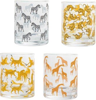 Jungle Animals Set of Four Double Old Fashion Glasses