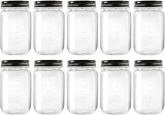 10Pk| 16 Oz. Plastic Mason Jars| Black Metal Lids