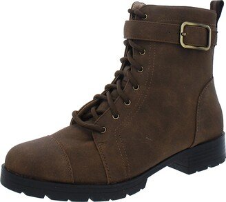 Liverpool Womens Faux Leather Zipper Combat & Lace-up Boots