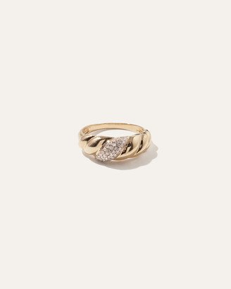 14K Gold Pavé Diamond Croissant Dôme Ring