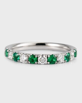 David Kord 18K White Gold Ring with 2.5mm Alternating Emeralds and Diamonds, Size 6