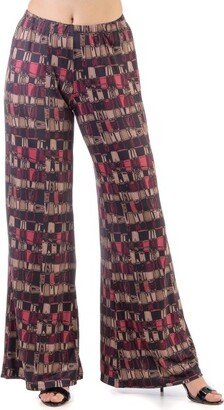 24seven Comfort Apparel Red Print Elastic Waist Palazzo Pants-Multi-1X