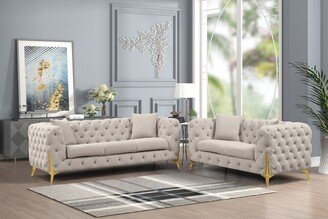 Galaxy Home Furnishing Contempo Modern Transitional Style 2 PC / 3PC Upholstery Living Room Set Made with Buckle Fabric & Gold Accent Legs