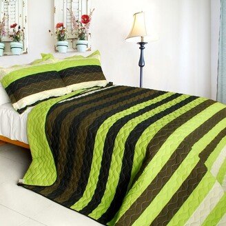 Olive 3PC Vermicelli-Quilted Patchwork Quilt Set