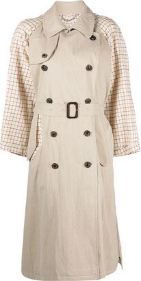 Checked Double-Breasted Trench Coat