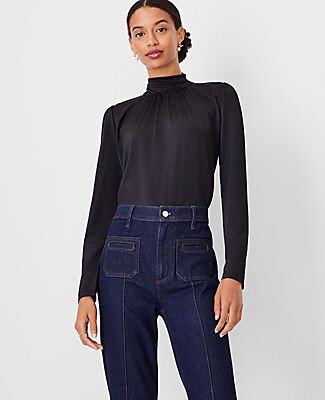 Shimmer Shirred Turtleneck Top