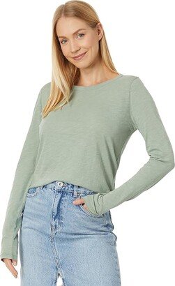 Whisper Cotton Rib-Crewneck Long-Sleeve Tee (Frosted Willow) Women's Clothing