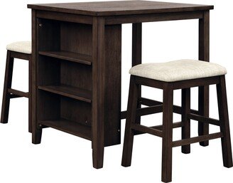 GREATPLANINC 3 Piece Dining Table Set Coffe Table Set with Stools & Storage Shelf