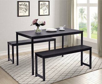 Calnod 3 Piece Dining set with Two benches, Modern Dining Room Furniture, Black