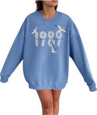 ConLIga Women's Letter Graphic Print College Style 1989 Sweatshirt Round Neck Long Sleeve Casual Loose Fit Tops Pullovers