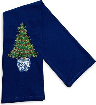 Towel - Chinoiserie Christmas Tree With Ornments Embroidered Design Kitchen Bath Home Decor