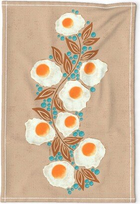 Egg Floral Tea Towel - Fried Still Life By Jewelraider Surreal Breakfast Kitchen Linen Cotton Canvas Spoonflower