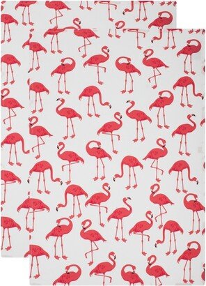 2pk Kitchen Towel Flamingo Print White - MU Kitchen