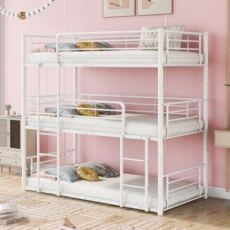 CTEX Twin Size Metal Triple Bunk Bed with Built-in Ladder and Metal Slats, Divided into 3 Separate Beds