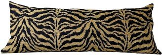 Tiger Gold Chenille Lumbar Pillow Cover, Animal Print Leopard Rectangular Case, Stripe Black & Cover