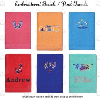 Personalized Beach Towels Embroidered Pool Kids Monogrammed Dolphin Towel, Flip Flop Towel