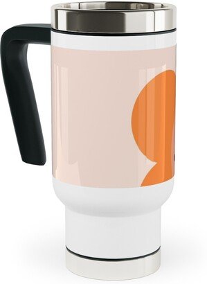 Travel Mugs: Smiley Floral - Orange Travel Mug With Handle, 17Oz, Orange