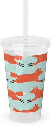 Travel Mugs: Little Orange Fox - Orange And Green Acrylic Tumbler With Straw, 16Oz, Orange