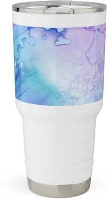 Travel Mugs: Watercolor Waves - Blue And Purple Travel Tumbler, 30Oz, Blue