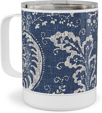 Travel Mugs: Antibes Batik - Blue Stainless Steel Mug, 10Oz, Blue