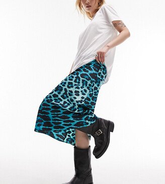 Topshop Petite animal print bias maxi skirt in turquoise