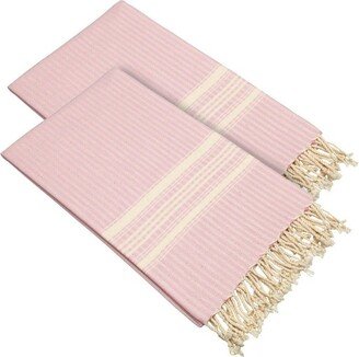 2pc Turkish Cotton Luxe Herringbone Pestemal Beach Towel Pink