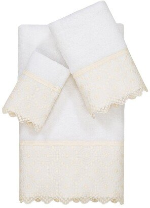 100% Turkish Cotton Arian 3Pc Cream Lace Embellished Towel Set-AB