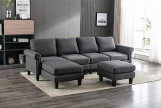 Calnod L-Shape Convertible Sectional Sofa Accent Sofa Living Room Sofa with Ottoman-AA