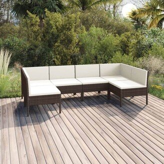 6 Piece Patio Lounge Set with Cushions Poly Rattan Brown-AC