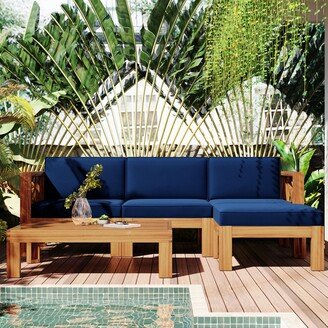 GEROJO 5-Piece Outdoor Patio Wood Sectional Sofa Set, Seating Group with Cushions