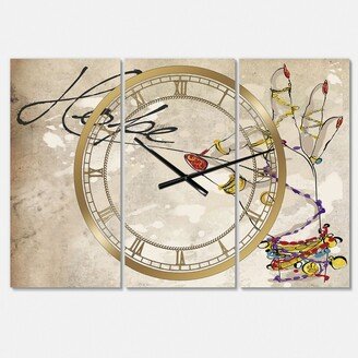 Designart Gypsy Hippy Hand Hope Oversized Cottage 3 Panels Wall Clock - 38