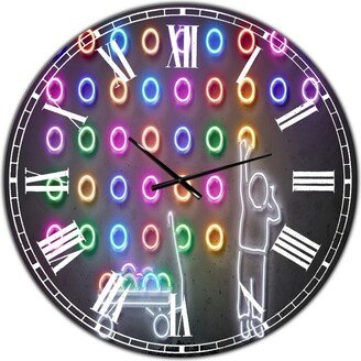 Designart Boy Collecting Neon Circles Oversized Modern Wall Clock - 36 x 36